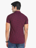 Men's Printed Maroon Short Sleeve Casual Shirt