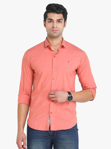 Men's Solid Peach Full Sleeve Casual Shirt colvynharris