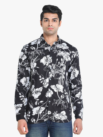 Men's Floral Printed Black Full Sleeve Casual Shirt