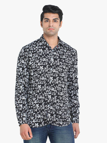 Men's Floral Printed Black Full Sleeve Casual Shirt