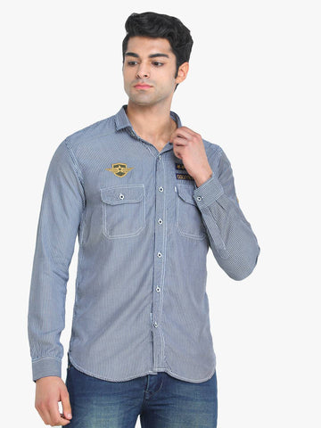 Men's Striped Dark Blue Full Sleeve Casual Shirt colvynharris