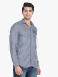 Men's Striped Dark Blue Full Sleeve Casual Shirt