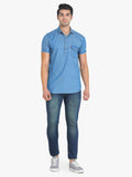 Men's Solid Blue Short Sleeve Denim T- Shirt