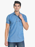 Men's Solid Blue Short Sleeve Denim T- Shirt colvynharris