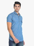 Men's Solid Blue Short Sleeve Denim T- Shirt colvynharris