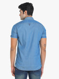 Men's Solid Blue Short Sleeve Denim T- Shirt