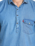 Men's Solid Blue Short Sleeve Denim T- Shirt