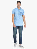 Men's Solid Light Blue Short Sleeve Denim T- Shirt