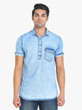 Men's Solid Light Blue Short Sleeve Denim T- Shirt