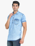 Men's Solid Light Blue Short Sleeve Denim T- Shirt