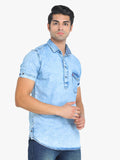 Men's Solid Light Blue Short Sleeve Denim T- Shirt