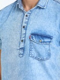 Men's Solid Light Blue Short Sleeve Denim T- Shirt