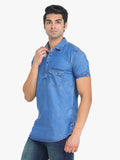 Men's Solid Dark Blue Short Sleeve Denim T- Shirt
