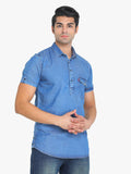 Men's Solid Dark Blue Short Sleeve Denim T- Shirt colvynharris