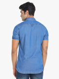 Men's Solid Dark Blue Short Sleeve Denim T- Shirt