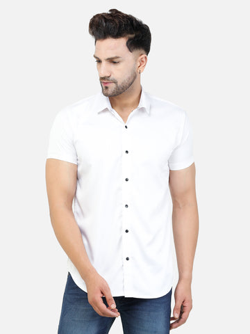 Colvyn Harris Men's Slim Fit Satin Lycra White Casual Shirt