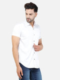 Colvyn Harris Men's Slim Fit Satin Lycra White Casual Shirt