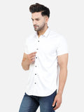 Colvyn Harris Men's Slim Fit Satin Lycra White Casual Shirt