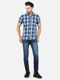 Colvyn Harris Men's Slim Fit Indigo Navy & White Check Casual Shirt