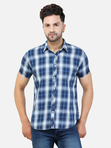 Colvyn Harris Men's Slim Fit Indigo Navy & White Check Casual Shirt