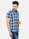 Colvyn Harris Men's Slim Fit Indigo Navy & White Check Casual Shirt