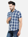 Colvyn Harris Men's Slim Fit Indigo Navy & White Check Casual Shirt