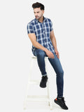 Colvyn Harris Men's Slim Fit Indigo Navy & White Check Casual Shirt