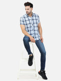 Colvyn Harris Men's Slim Fit Indigo White & Blue Casual Shirt