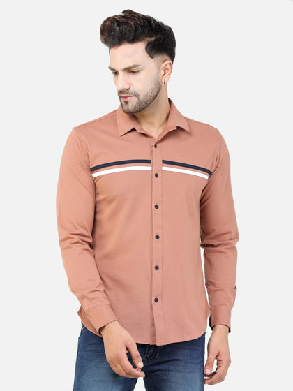 Colvyn Harris Men's Slim Fit Mercerised PQ Matte Peach Casual Shirt