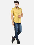 Colvyn Harris Men's Slim Fit Satin Lycra Mustard Casual Shirt