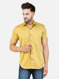 Colvyn Harris Men's Slim Fit Satin Lycra Mustard Casual Shirt
