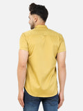 Colvyn Harris Men's Slim Fit Satin Lycra Mustard Casual Shirt