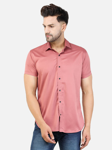 Colvyn Harris Men's Slim Fit Satin Lycra Peach Casual Shirt