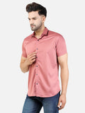 Colvyn Harris Men's Slim Fit Satin Lycra Peach Casual Shirt