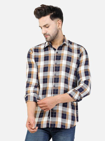 Colvyn Harris Men's Slim Fit Tensil Mustard, Navy & White Casual Shirt