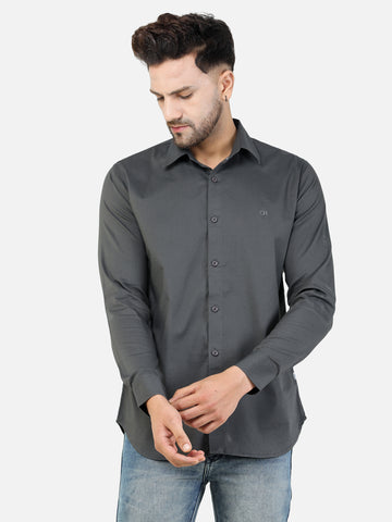 Colvyn Harris Men's Slim Fit Cotton Lycra Dark Grey Casual Shirt