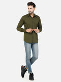 Colvyn Harris Men's Slim Fit Cotton Lycra Olive Casual Shirt
