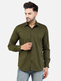 Colvyn Harris Men's Slim Fit Cotton Lycra Olive Casual Shirt
