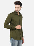 Colvyn Harris Men's Slim Fit Cotton Lycra Olive Casual Shirt