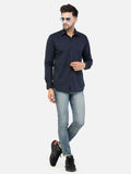 Colvyn Harris Men's Slim Fit Cotton Lycra Navy Casual Shirt