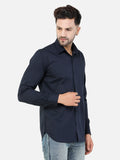 Colvyn Harris Men's Slim Fit Cotton Lycra Navy Casual Shirt