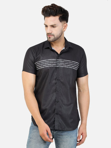 Colvyn Harris Men's Slim Fit Flex Cotton Magic Black Casual Shirt