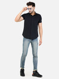 Colvyn Harris Men's Slim Fit Cord Lycra Black Casual Shirt