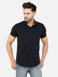Colvyn Harris Men's Slim Fit Cord Lycra Black Casual Shirt