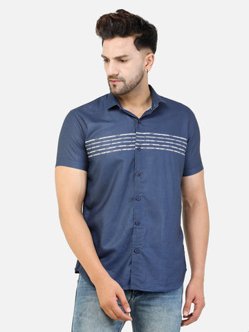 Colvyn Harris Men's Slim Fit Flex Cotton Navy Casual Shirt