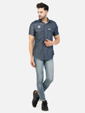 Colvyn Harris Men's Slim Fit Denim Tensile Blue Casual Shirt