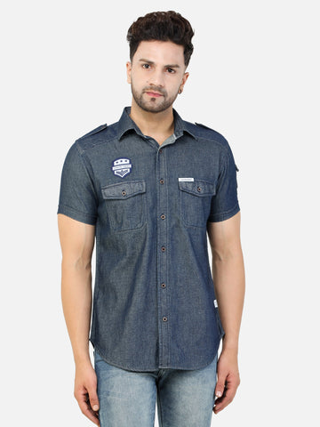 Colvyn Harris Men's Slim Fit Denim Tensile Blue Casual Shirt