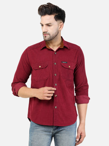 Colvyn Harris Men's Slim Fit Corduroy Wine Casual Shirt