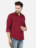 Colvyn Harris Men's Slim Fit Corduroy Wine Casual Shirt