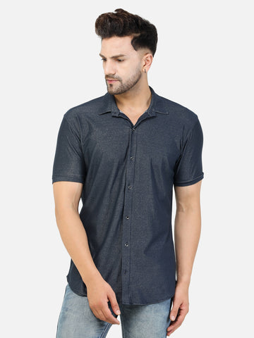 Colvyn Harris Men's Slim Fit Denim Hosiery Lycra Green Tinted Casual Shirt